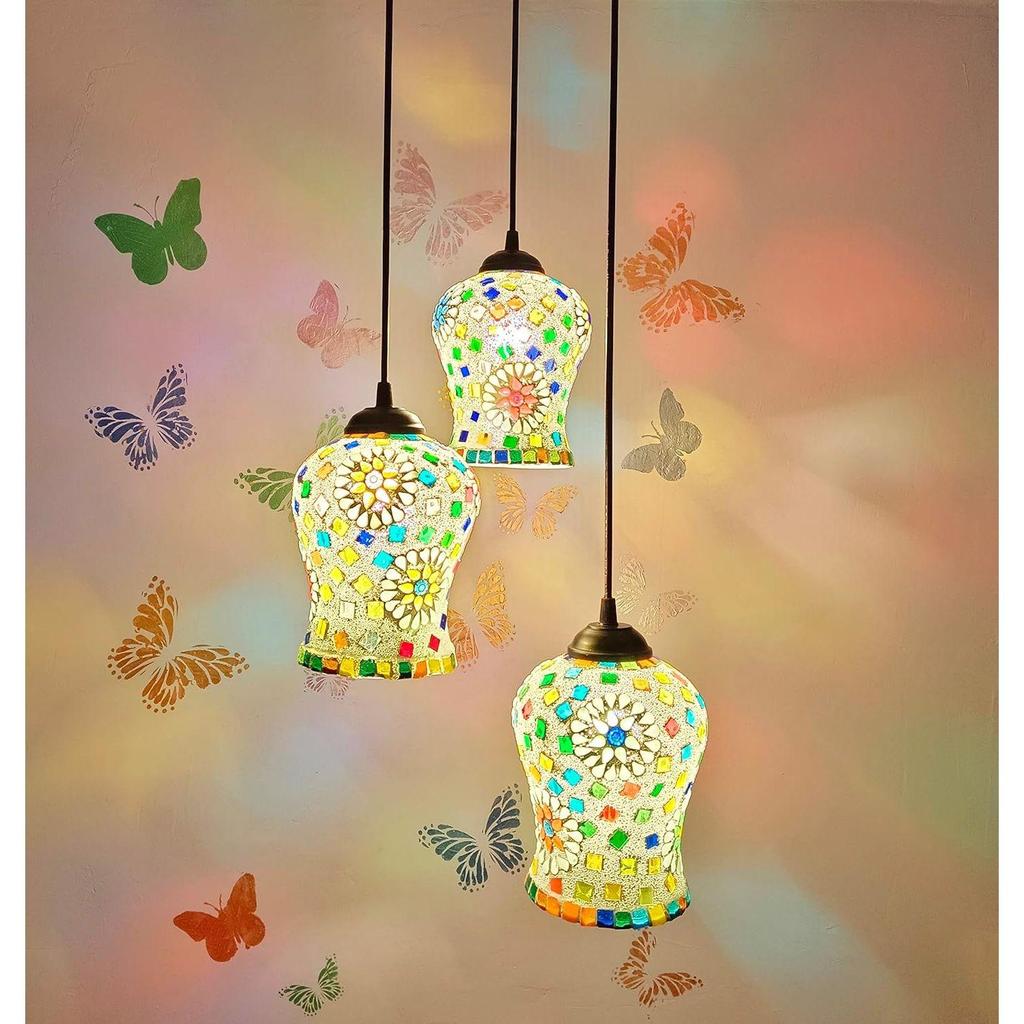 Classical Hanging Glass Mosaic Multi 3 Light Chandelier Pendants Ceiling Lamp (Multi Mosaic)