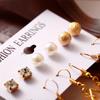 6pairs/set Women Fashion Pearl Five-pointed Star Large Circle Earrings Set