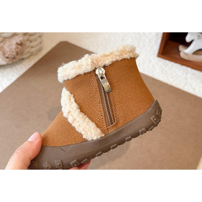 Girls' Fashion Fleece-Lined Boots | Children's Thickened Round-Toe Winter Shoes, Toddler Ankle Boots Elegant Girls Shoes