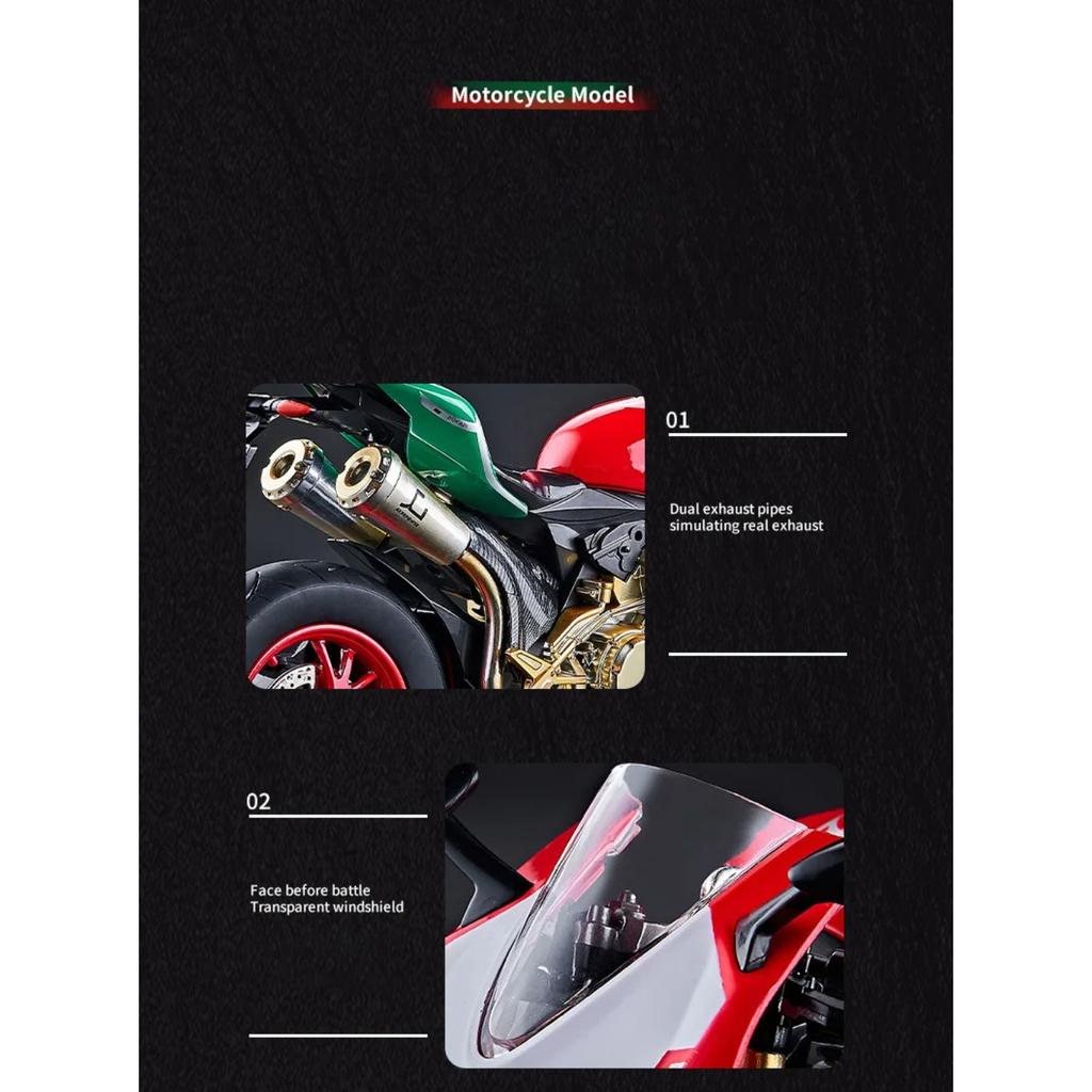 1/9 Ducati 1199 Panigale Alloy Sports Motorcycle Model Diecast Track Racing Motorcycle Model with Spray Sound Light Kids Toys