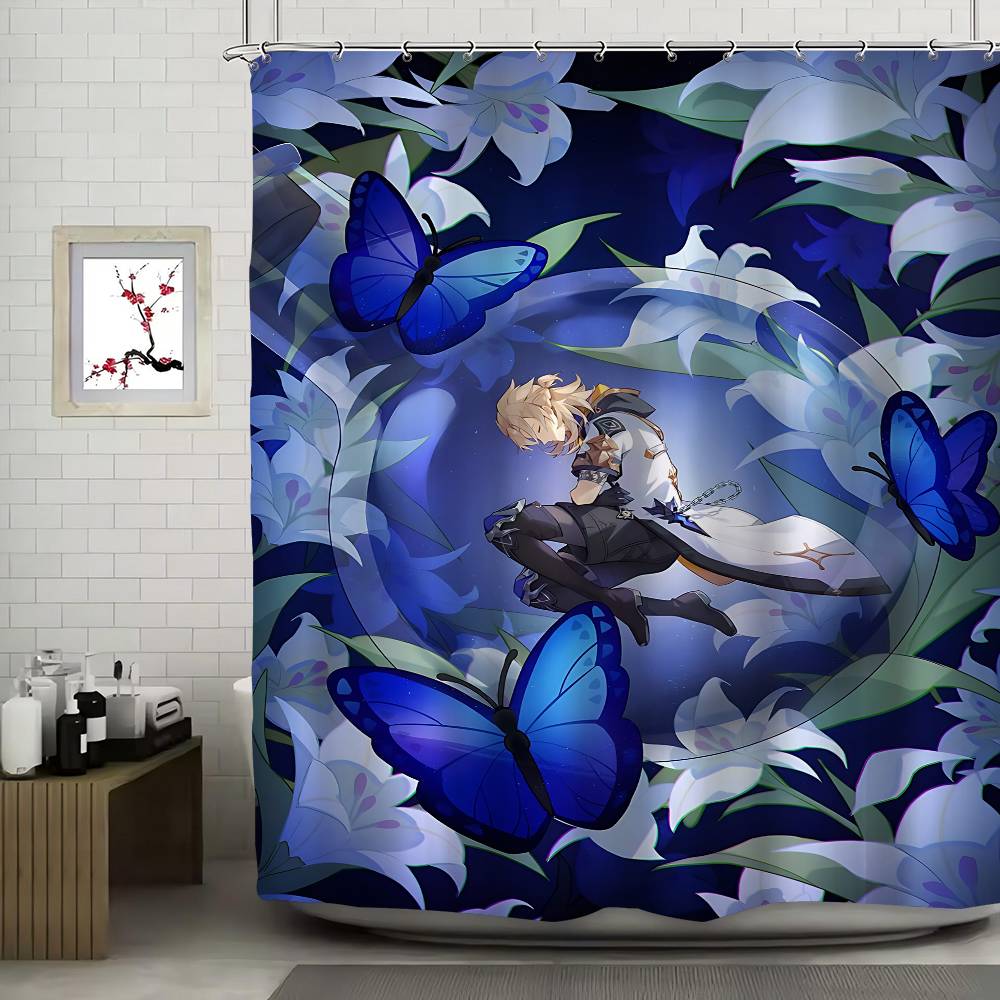 Genshin Albedo Shower Curtain With Waterproof And Mold Resistant Shower Curtain Polyester Durable Bathroom Screen With Hook