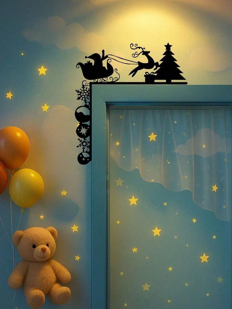 Christmas Sleigh Wall Stickers, Metal Iron Art Decor for Doors, Frames, Home Wall Decoration, Winter Holiday Ornaments, Festive Room Accents