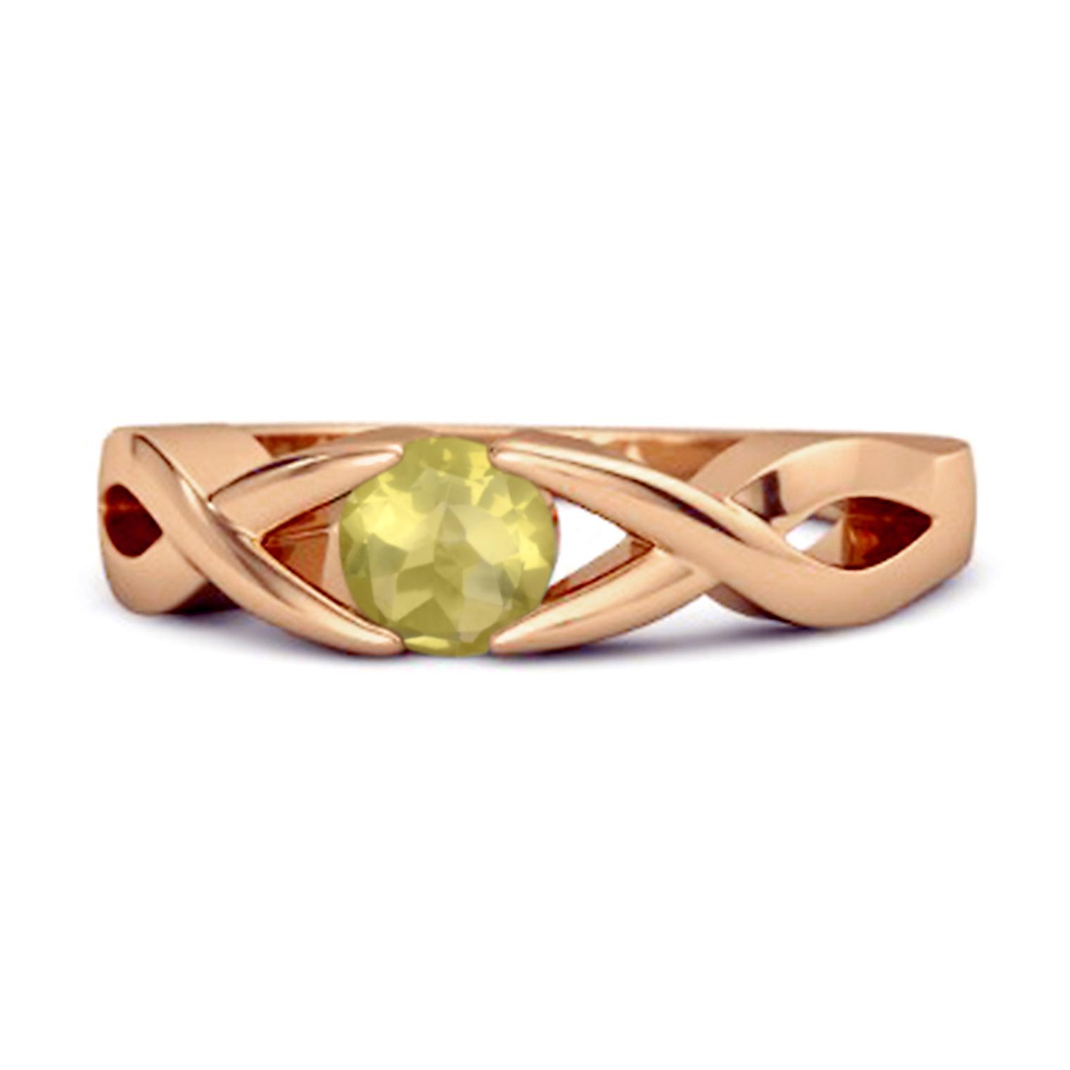 Lemon Quartz Twisted Vine Band Ring - 925 Sterling Silver Rose Gold Vermeil 9.5