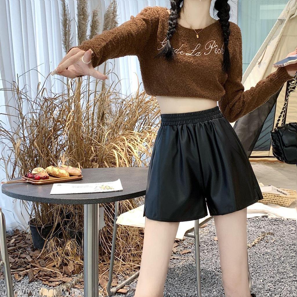 Women's Plus Size High Waist A-Line PU Leather Shorts - Autumn/Winter 2024 Collection