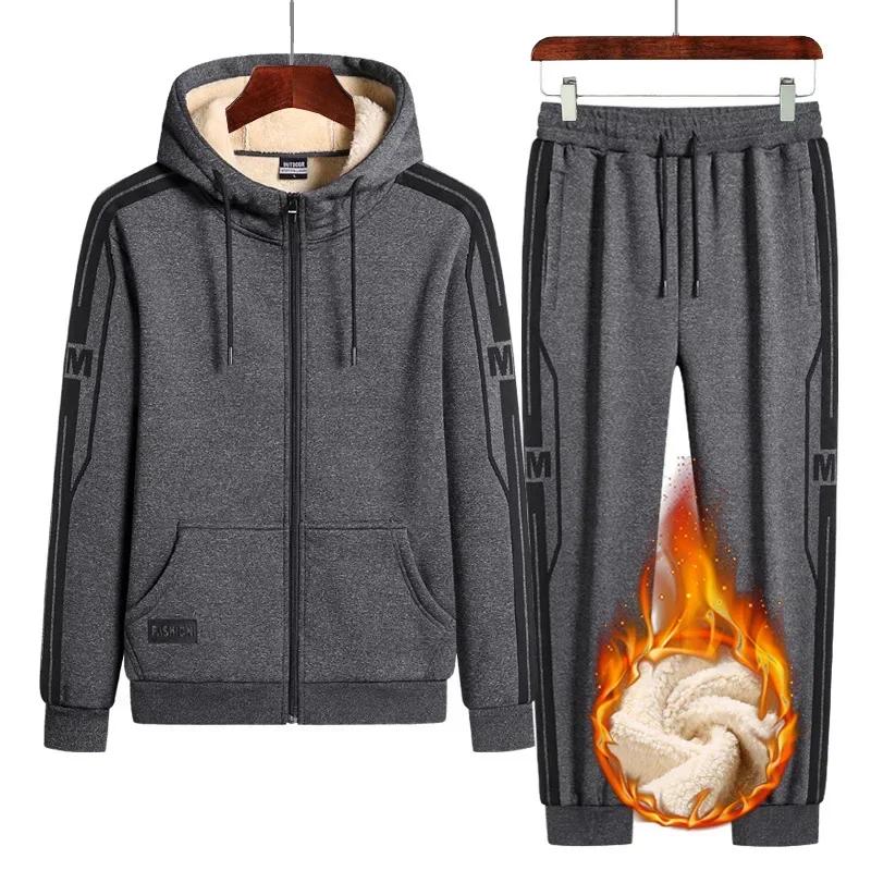 Plus Size Winter Men Sweat Suits Fleece Sportwear Suit Zipper Jacket+pants Warm Sports Sets Oversized Thick Hoodie Tracksuit