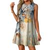 Women's Fashion Casual Sleeveless Round Neck Ruffle Vintage Printed Dresses