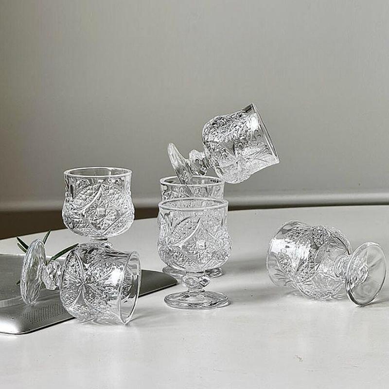 50ml 6 uds Juegos Copa de Vino Pequeña Vintage Exquisita Copa de Licores Copa de Cóctel Tallada Copa de Vino Dulce Adecuada para Regalar