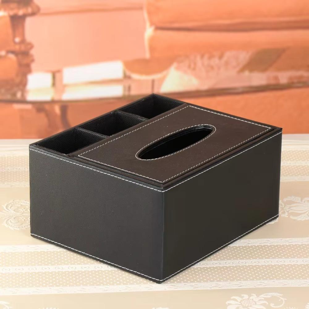 Artificial Leather Multi-functional Tissue Box Anti-moisture 4 Grid Tissue Storage Box Rectangular Tissue Paper Dispenser