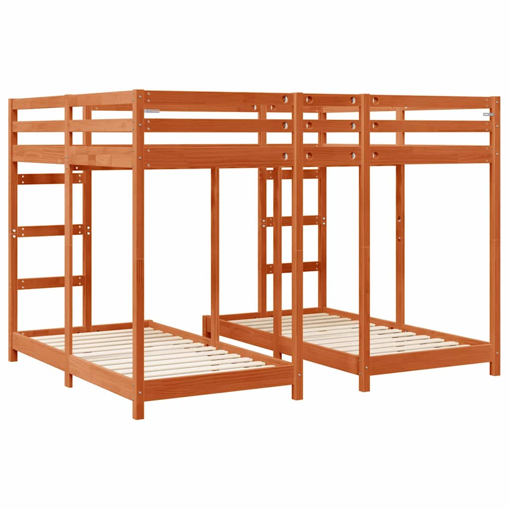 Triple Deck Bunk Bed Frame Wax Brown 160 x 200 cm