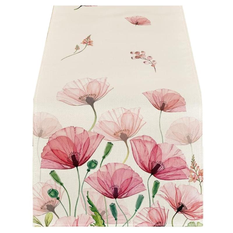 

Flowers and Butterflies Table Runner Linen Fabric Kitchen Dining Tablecloth for Indoor Celebrations Party Accessories
