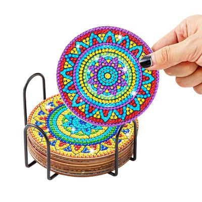 6ks DIY Mandala Diamantová malba tácek Speciálně tvarovaný bodový vrtací stůl prostírání Polštář na šálek s věšákem do kuchyně