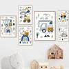 Cartoon Crane Excavator Tractor Truck Poster Wall Art Canvas Painting Nursery Child Boys Pictures Nordic Wall Print Room Decor