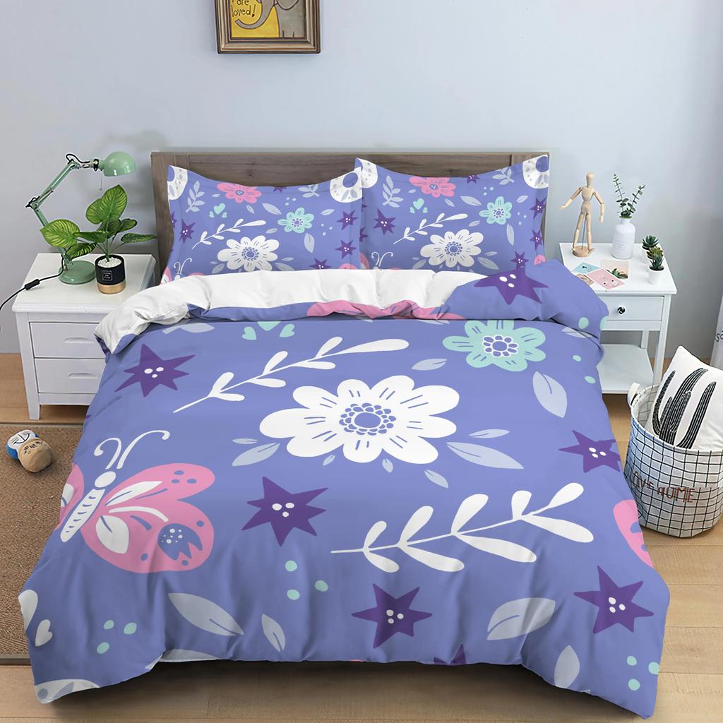 Flower Bedding Set Colorful Floral Duvet Cover Queen King Size Green Leaves Blossom Quilt Cover 2/3Pcs Polyester Comforter Cover