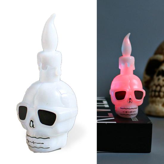 Lâmpada de caveira de Halloween realista sem chama operada por bateria cabeça de esqueleto lâmpada de vela falsa decoração de festa