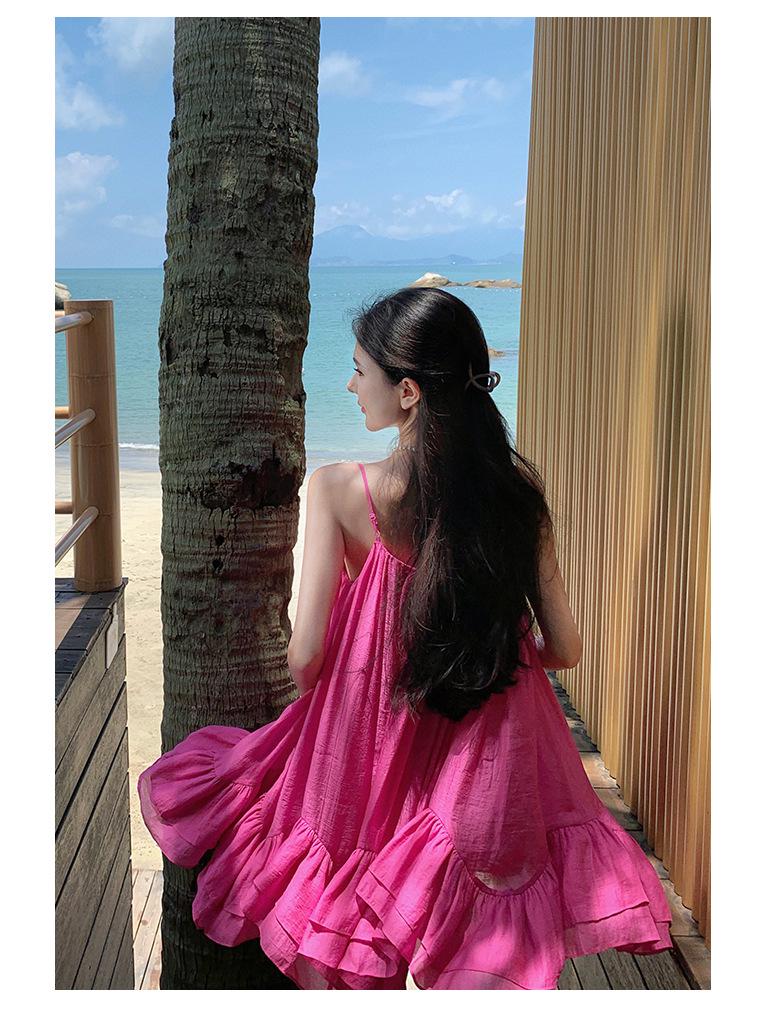 2025 Summer French-Inspired Socialite Puff A-line Spaghetti Strap Beach Dress