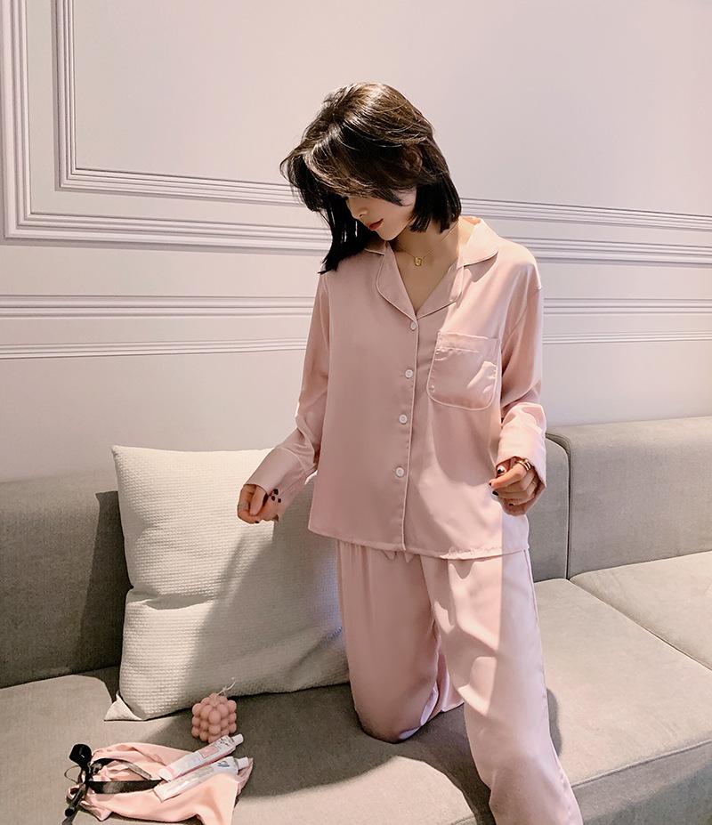 Season long-sleeved pajamas silk new three-piece set ice and snow pajamas women's loungewear trousers set silk pajamas women's autumn