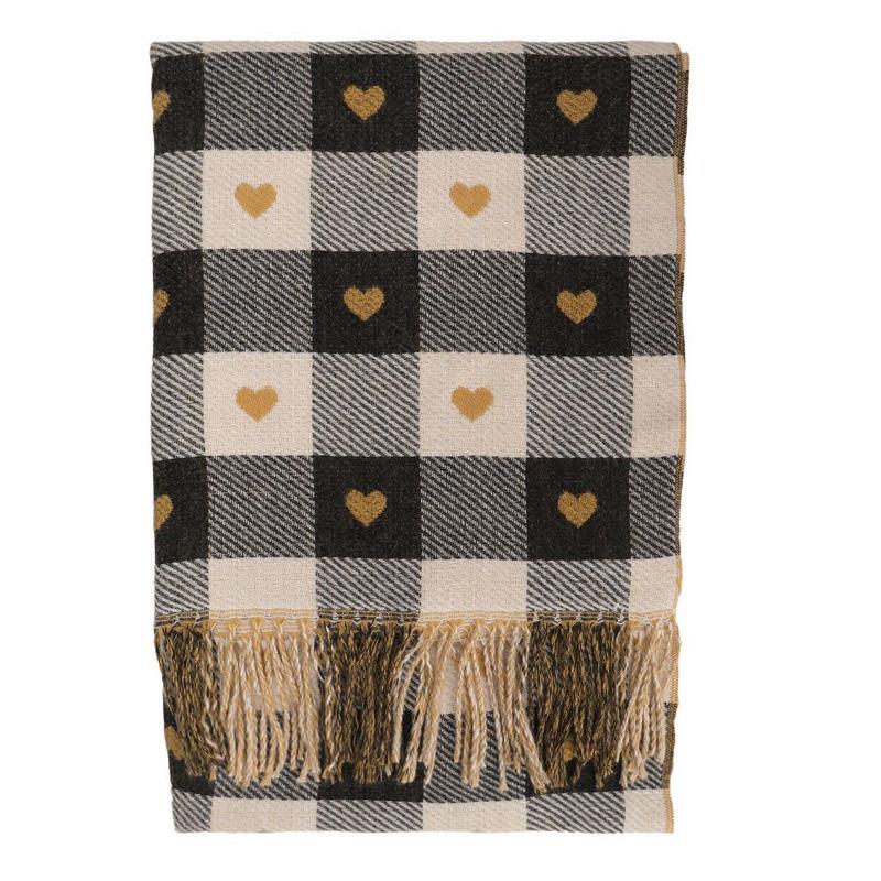 New Autumn and Winter Imitation Cashmere Women's Double-sided Heart-shaped Plaid Scarf Japanese Tassel Warm Shawl Couple Scarf