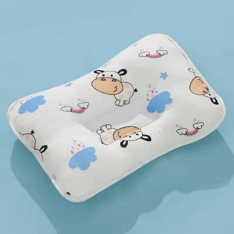 Baby Pillow Pure Cotton Gauze Baby Styling Pillow Lace Cotton Newborn Head Anti-Bias Head Correction Low Pillow 0-6