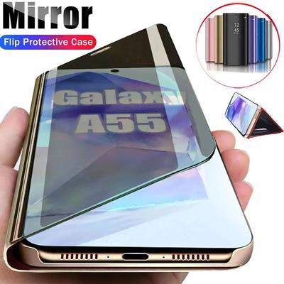 Flip Mirror Case For Samsung Galaxy A55 A16 A56 A36 A26 A35 A15 A25 5G Stand Cases For Samsung A54 A34 A14 A73 A53 A33 A13 Cover