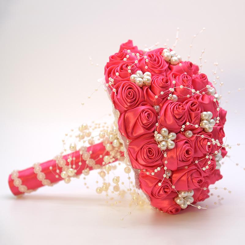 Handmade Rhinestone Bridal Bouquet Crystal Wedding Round Tossing Bouquet Artificial Flower Bunch for Bride Bridesmaid