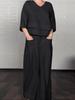 Women's Loose Fit V-Neck Layered Top with Wide Leg Pants Set In White, Grey, Black, Navy, Beige