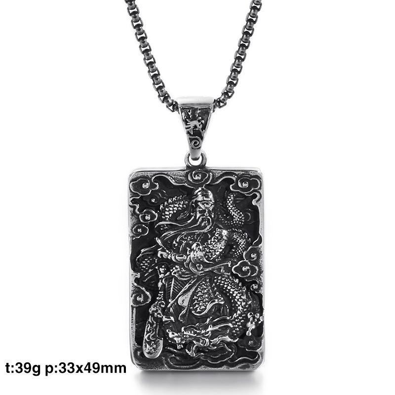 Ethnic Stainless Steel Guan Gong Pendant - Titan Steel Necklace with Retro Dragon Design