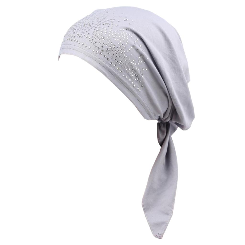 Cute Lady Rhinestone Muslim Turban Hat Chemo Cap Hair Loss Hijab Cap Cover EMA