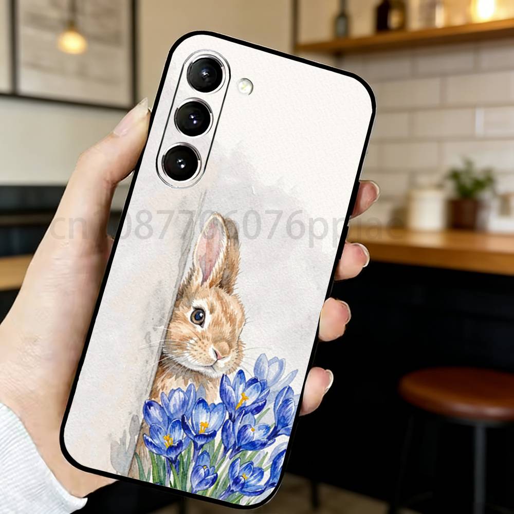 Cute P-Peter Rabbit Phone Case For Samsung S20,21,22,23,24,25,26 Ultra,Plus,Black Soft Cover