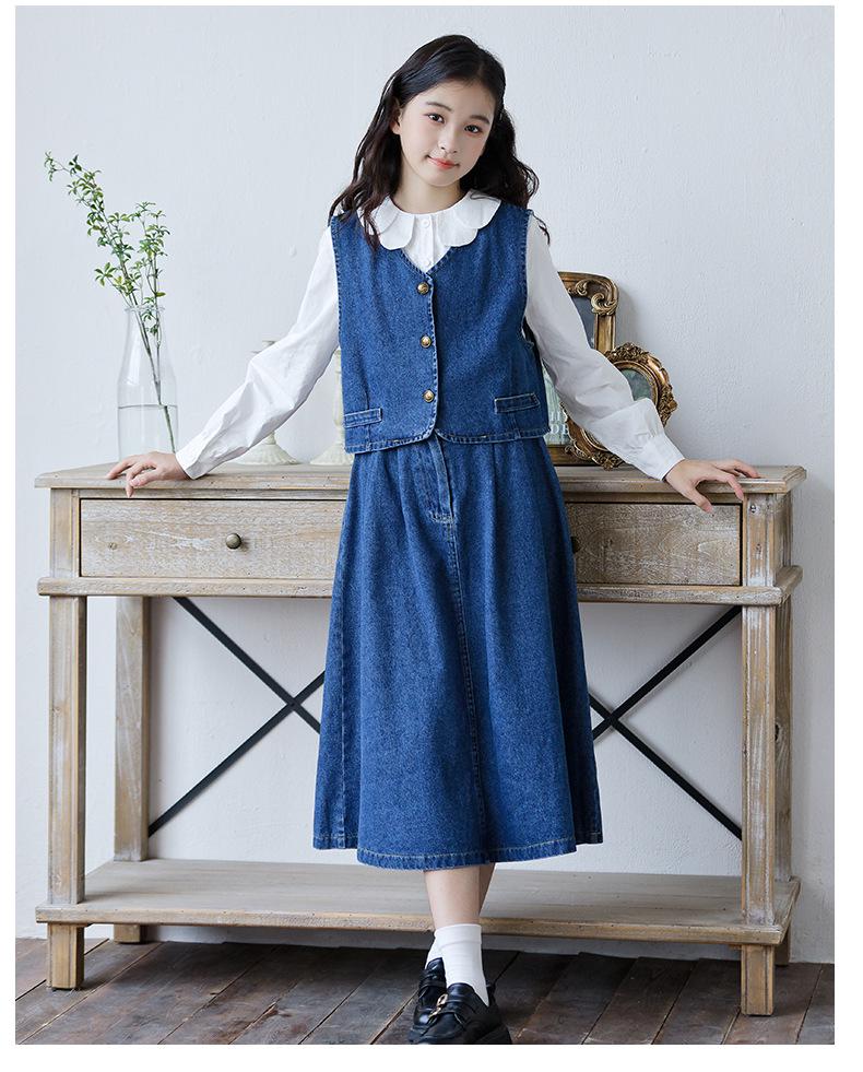 Jesienny szyk Zestaw dwuczęściowy kurtka dżinsowa w stylu koreańskim i spódnica midi