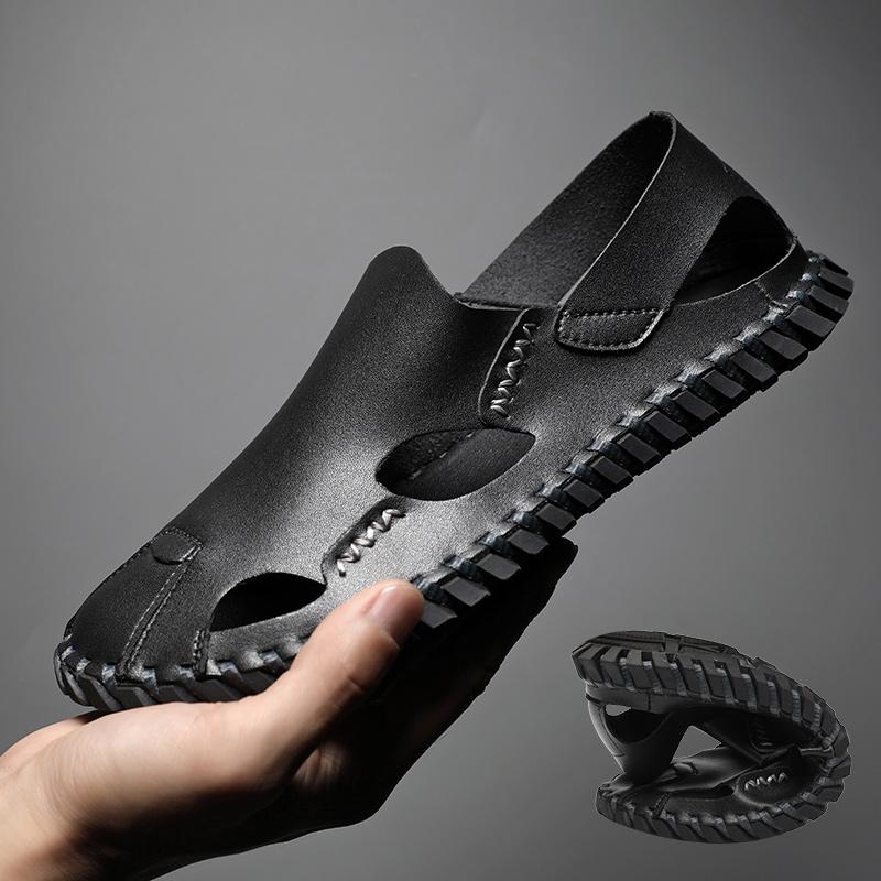 Summer Big Size 38-48 Men's Sandals Fashion Handmade Leather Casual Male Shoes High Quality Outdoor Breathable Beach Slippers