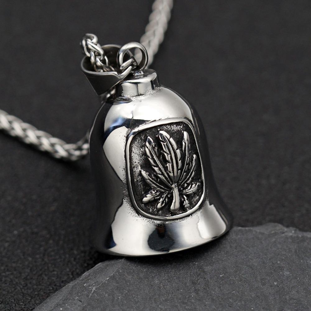 Stainless Steel Viking Motorcycle Pendant Gothic Punk Biker Jewelry for Men with Exorcism Bell