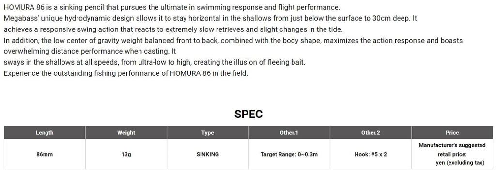 Megabass Homura 86 Sinking Lure Black & Signal (5988)