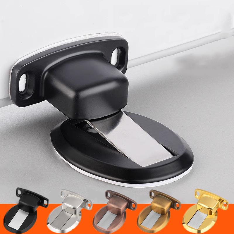 Stainless Steel Punch Free Invisible Door Stop Strong Magnetic Household Bedroom Bathroom Anti Collision Furniture Hardware