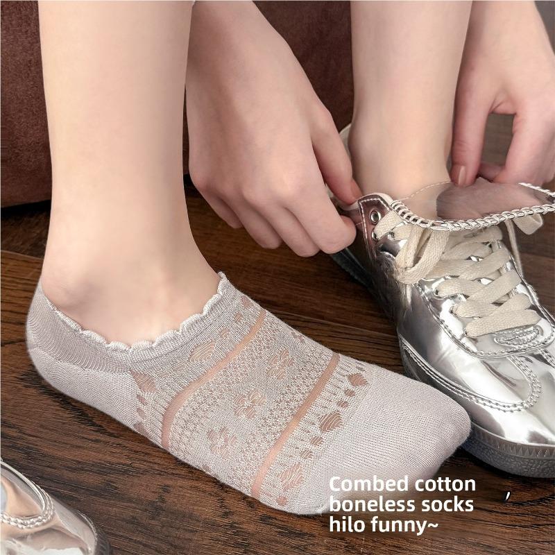 White Ankle Socks - Summer Lightweight Lace-cut Open Short Socks Trendy Ballet-style Invisible Ankle Socks That Don't Come Off The Heel