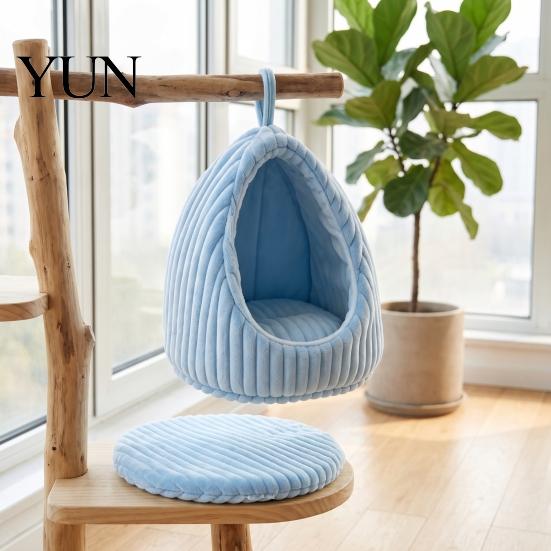 Birdcage Accessories Hanging Parrot Nest Bed, Winter Striped Plush Water Drop Shape Soft Bird Sleeping Hut Cozy Cave Bed with Removable Cushion, Cage