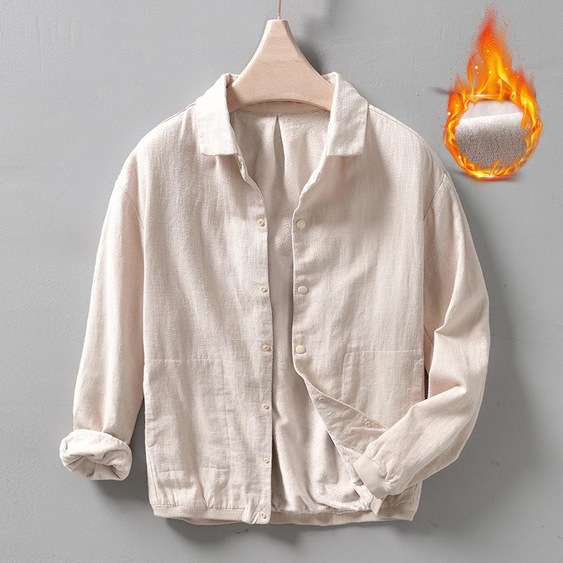 Herbst- und Winterwarmer Herrenmantel Täglich Lässige Fleecejacken für Herren Umlegekragen Baumwolle Leinen Knopf Verdicken Lockerer Mantel