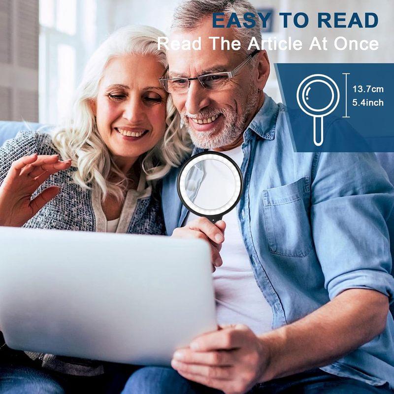 Large Magnifying Glass with Light, 60X 30X Handheld Rechargeable Illuminated  Vision Aid Magnifier for Seniors Reading