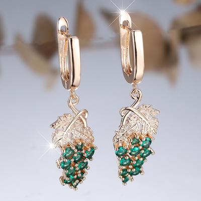 1 Pair Long Green Grape Drop Earrings for Women Elegant Green Zircon Earrings Gold Color Vintage Jewelry