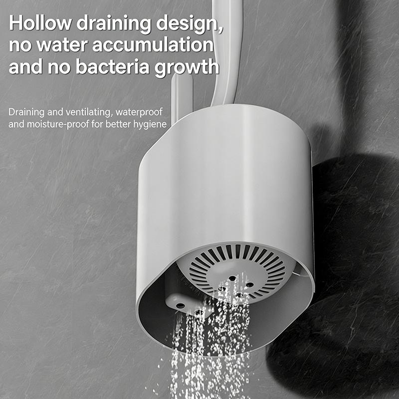 Toilet Brush with Holder No Drill Long Handle 360° Deep Cleaning Soft Bristles Quick Drying Anti-Drip BathroomWC Cleaning Brush