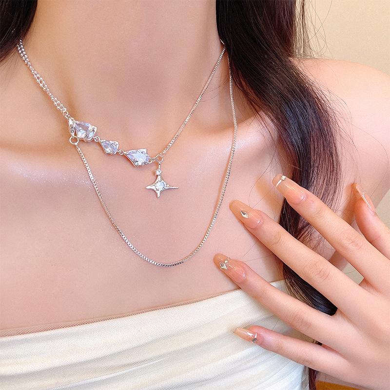 Bright galaxy super flash zircon necklace female collarbone chain 2025 popular neck chain