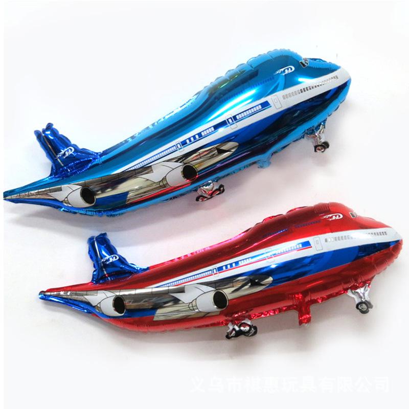 Červený a modrý kreslený fóliový balónek dopravního letadla - Dekorace na dětskou narozeninovou oslavu