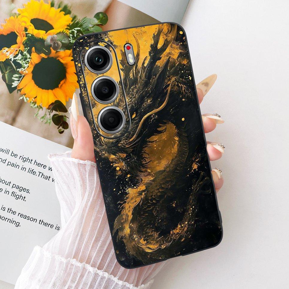 Hülle für Tecno Camon 40 Pro CM7 CM6 Handyhüllen für Camon 40 4G CM5 Niedliche Cartoon-Tiere Cooler Drache Löwe Weiches TPU Schwarze Abdeckung