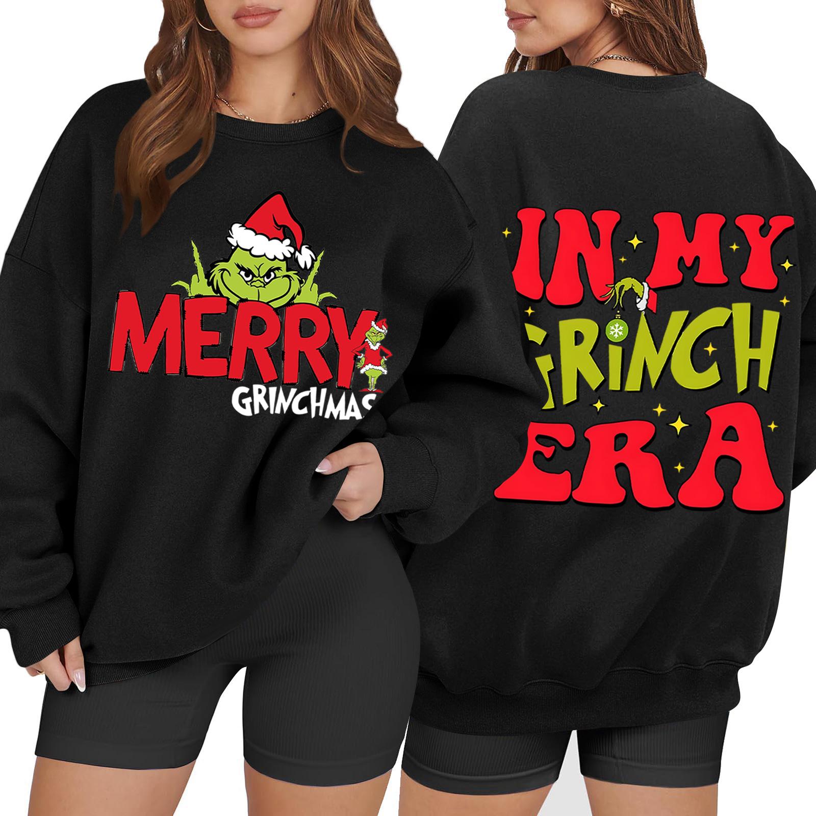 Women s Casual Fashion Long Sleeve Christmas Printed Round Neck Sweatshirt Top S