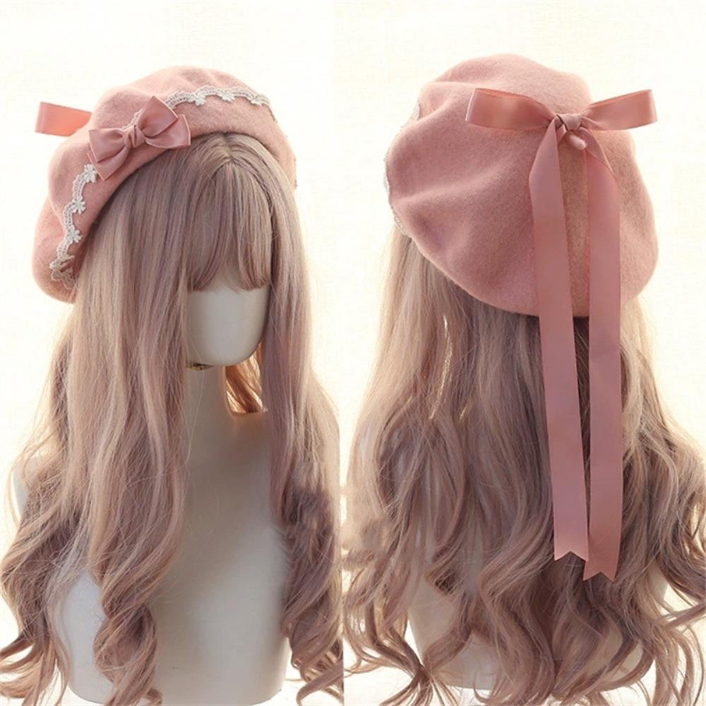 

Lolita Bow Beret Woolen Artist Hat Fashion Japanese Style Beret Hat Women Girls 05