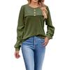 Autumn Winter Round Neck Solid Pullover T-shirt Women Vintage Long Sleeve Buttons All-match Patchwork Tee Top