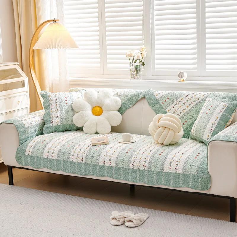 Pure Cotton Minimalist Sofa Mat Four Season Universal Anti Slip Seat Cushion Comfortable Fabric Dustproof Breathable Couch Cloth