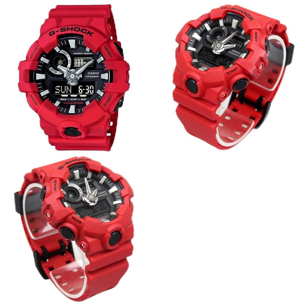 Police Force 20 ATM Water Resistant Plastic Belt Watch Self-Defense G-SHOCK Ana-Digi Men's (GA-700-1A GA-700-1B GA-700-4A) (GA-700-4A (Red))