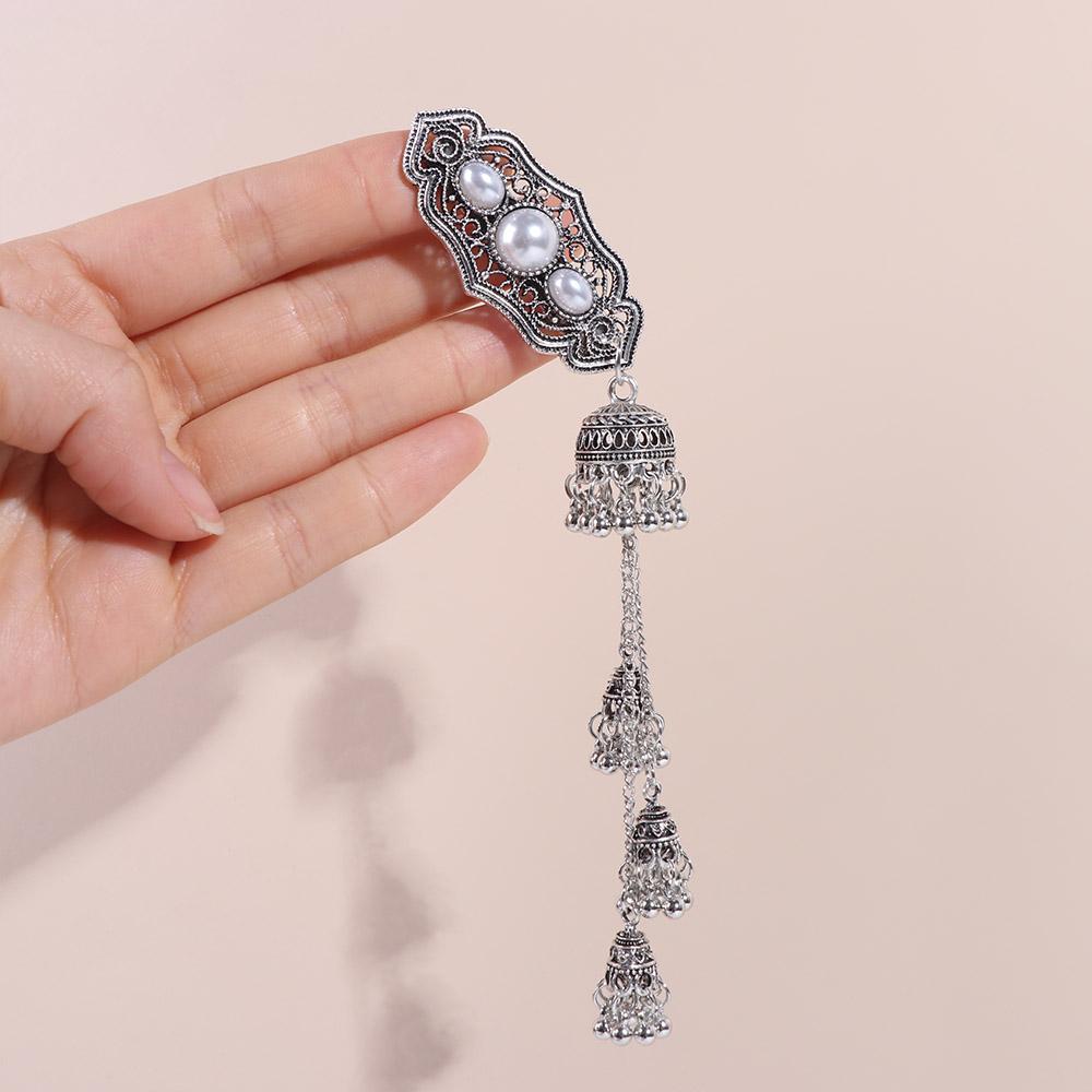Vintage Turquoise Tassel Bell Hair Clip Elegant Crystal Ethnic Style Hairpin Side Clip Retro Chinese Style Hair Accessories