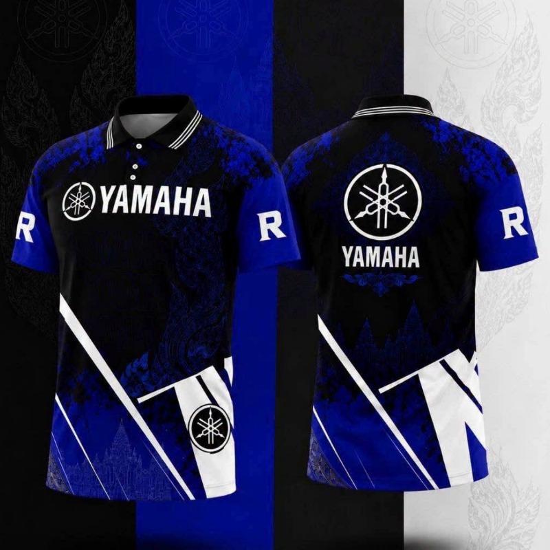 Yamaha Racing Herren Business-Kragen Poloshirt Kurzarm Retro Motorrad Team Uniform Halbe Kette Schnelltrocknend Radtrikot