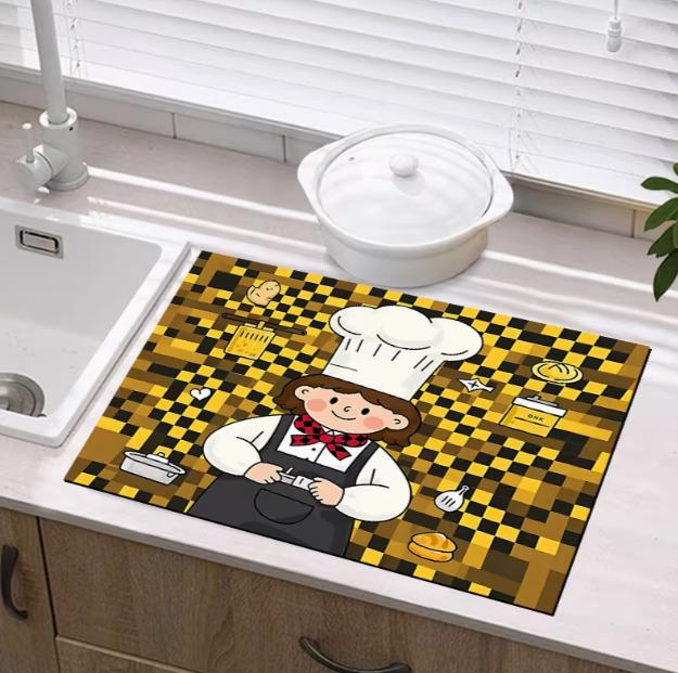 Tableware Drying Mat Happy Chef Draining Mat Kitchen Mat Drying Mat Coffee Machine Mat Drying Machine Mat Mat Washbasin Mat 40cm x 60cm